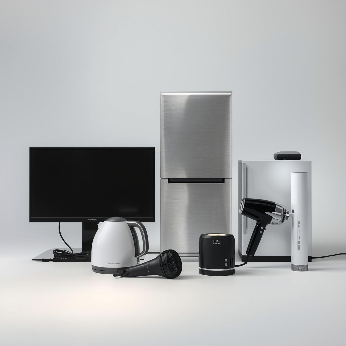 electronics items image for tv fridge kettle hair dryer hand dryer locker